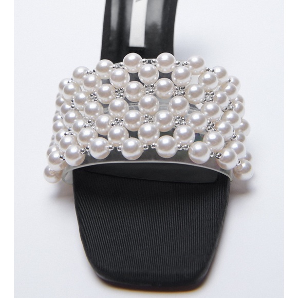 ZARA Pearl Trim Heeled Sandals 10/41 - Picture 4 of 6